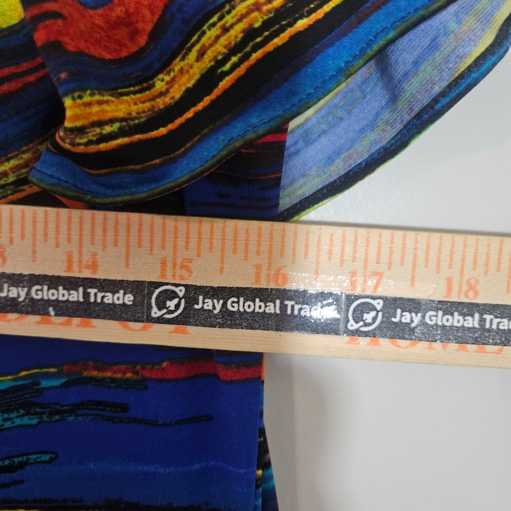 Joseph Ribkoff Multi Color Abstract Stripe Ruffle Off Shoulder Dress Size 8 - Picture 6 of 8
